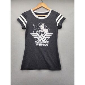 Wonder Woman Graphic Ringer Shirt Womens Sm Gray White Stripe DC Comics Tee NWOT